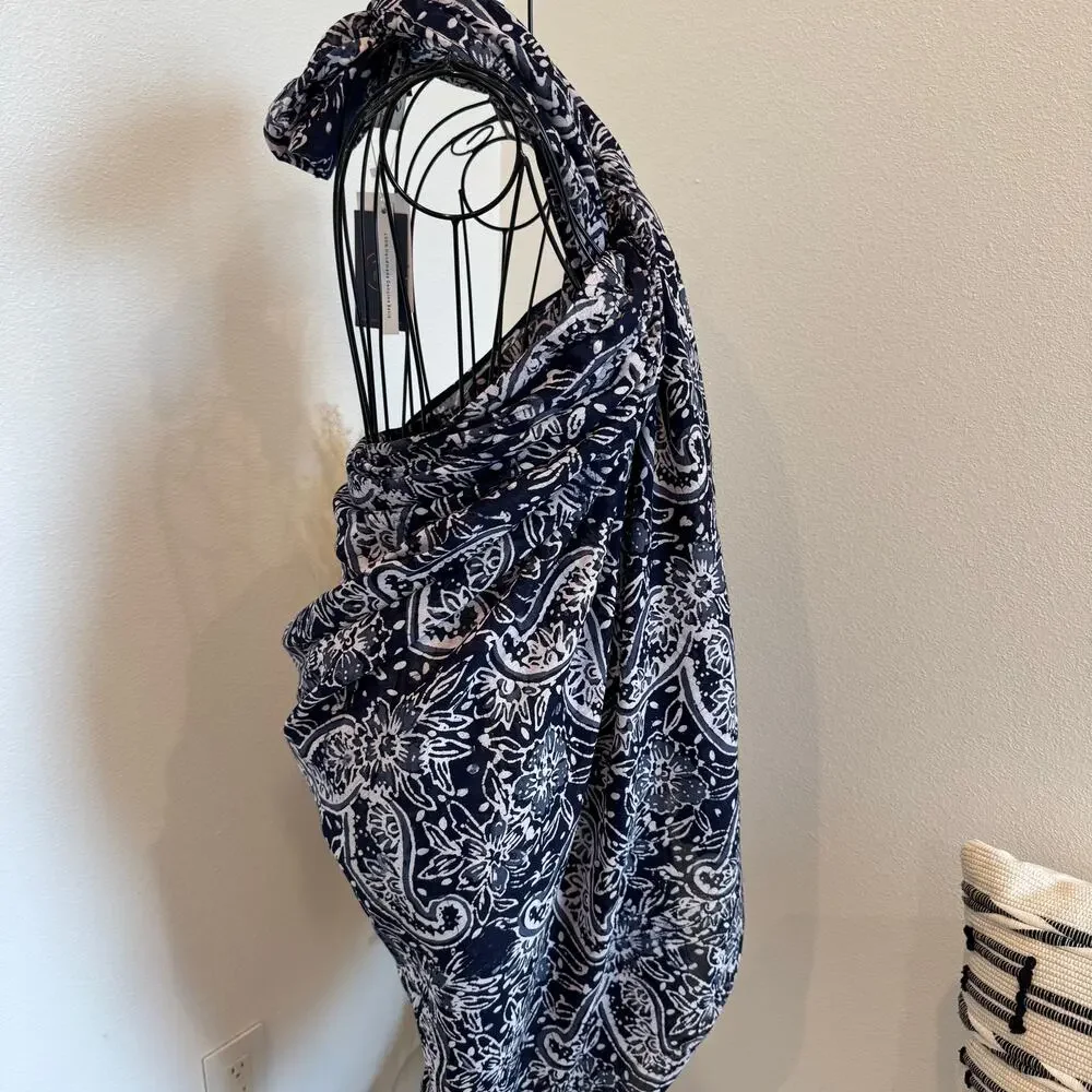Batek-Lah Navy/White Floral Batik Print Multi-Wear Convertible Sarong Scarf NWT